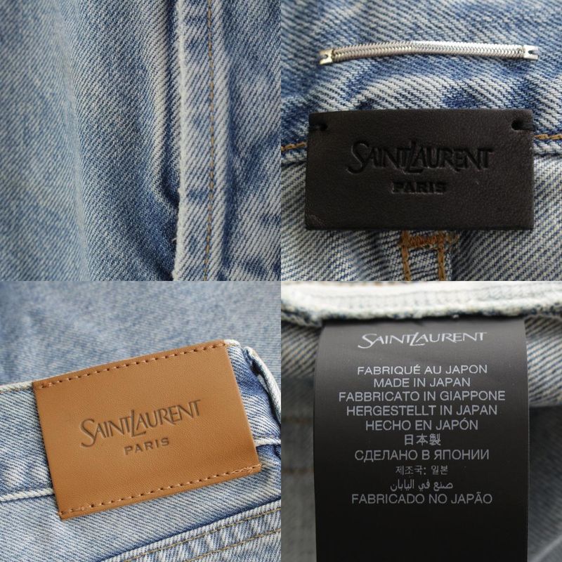 Saint Laurent Cotton Back Logo Loose Fit Denim Jeans Pants Blue 32