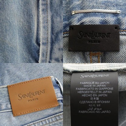 Saint Laurent Cotton Back Logo Loose Fit Denim Jeans Pants Blue 32