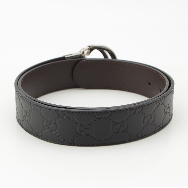 Gucci Leather GG Guccissima Reversible Belt Black Dark Brown
