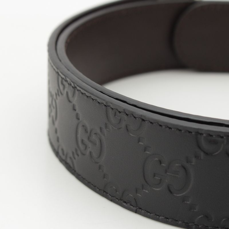 Gucci Leather GG Guccissima Reversible Belt Black Dark Brown