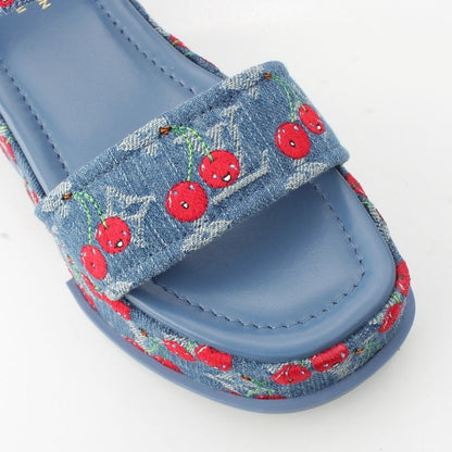 Louis Vuitton Denim Takashi Murakami Cherry Maya Platform Sandals Blue