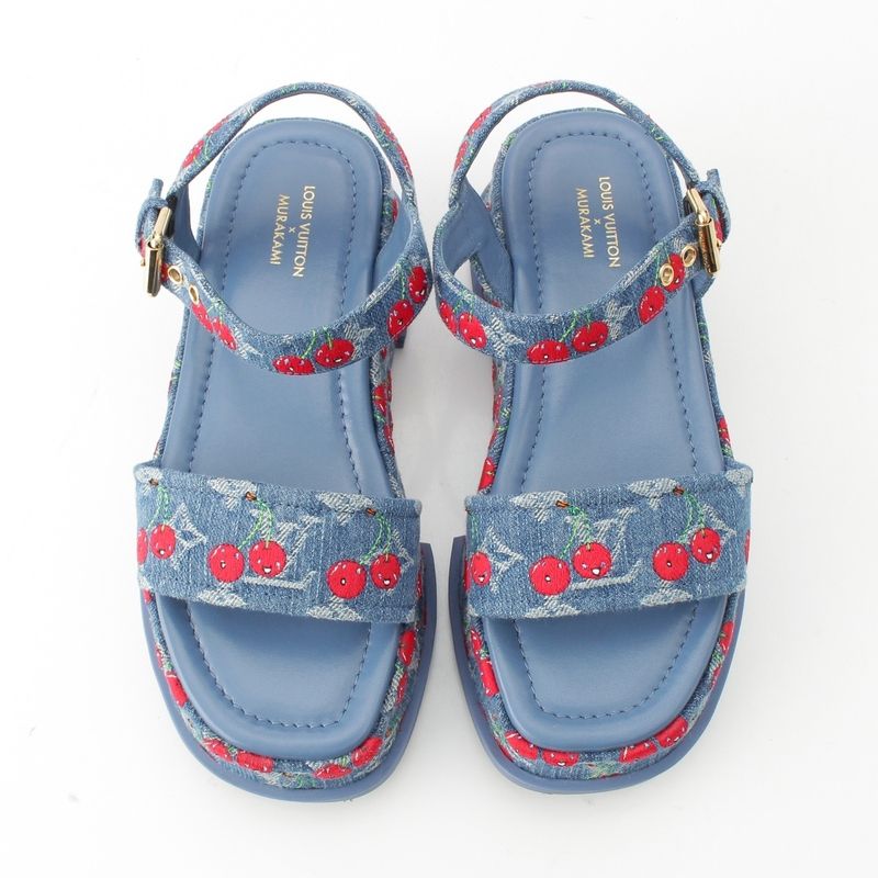 Louis Vuitton Denim Takashi Murakami Cherry Maya Platform Sandals Blue