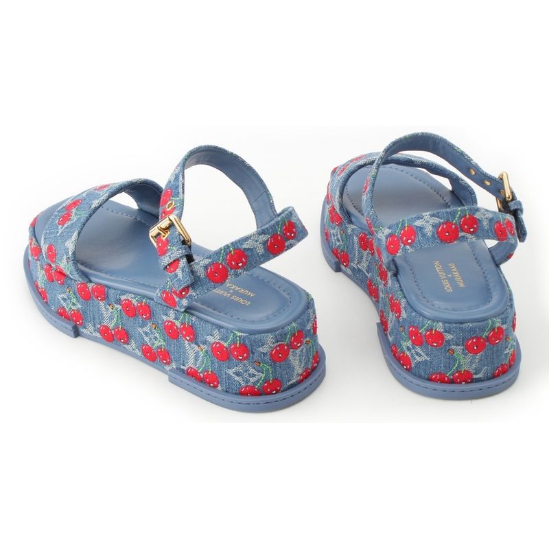 Louis Vuitton Denim Takashi Murakami Cherry Maya Platform Sandals Blue