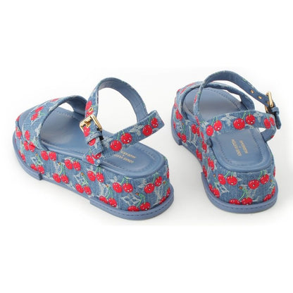 Louis Vuitton Denim Takashi Murakami Cherry Maya Platform Sandals Blue