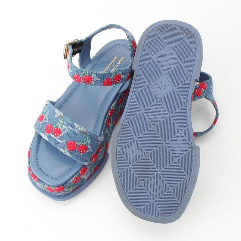 Louis Vuitton Denim Takashi Murakami Cherry Maya Platform Sandals Blue