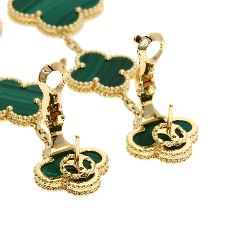 Van Cleef & Arpels Magic Alhambra 3 Motif Malachite Earrings 18K Yellow Gold