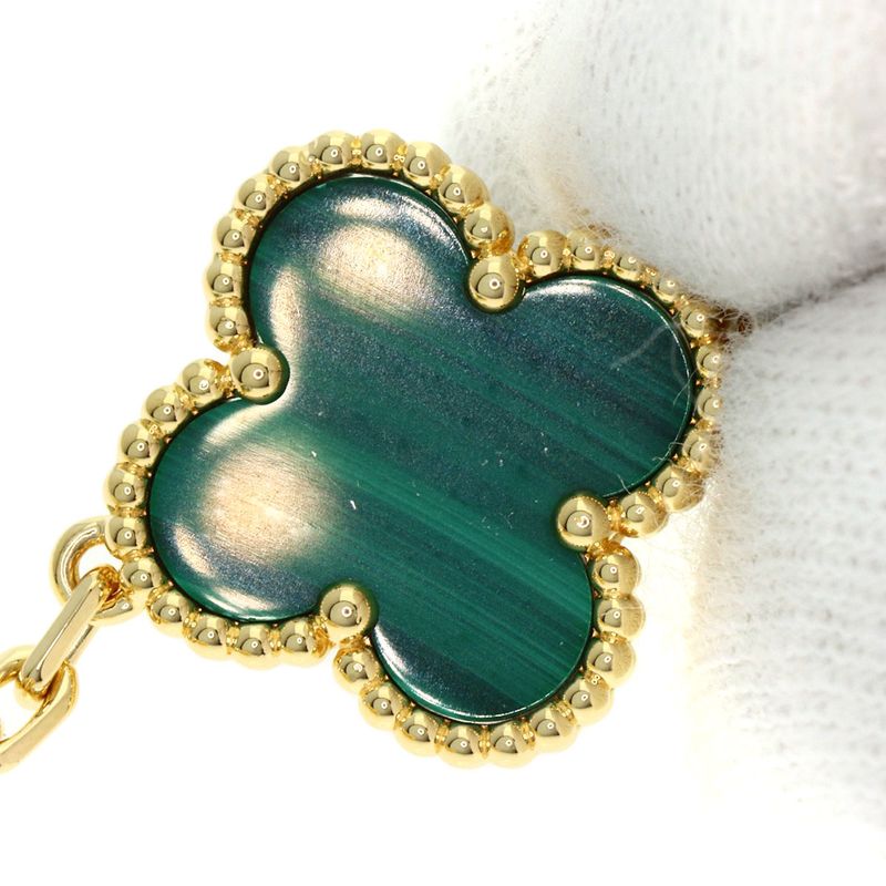 Van Cleef & Arpels Magic Alhambra 3 Motif Malachite Earrings 18K Yellow Gold