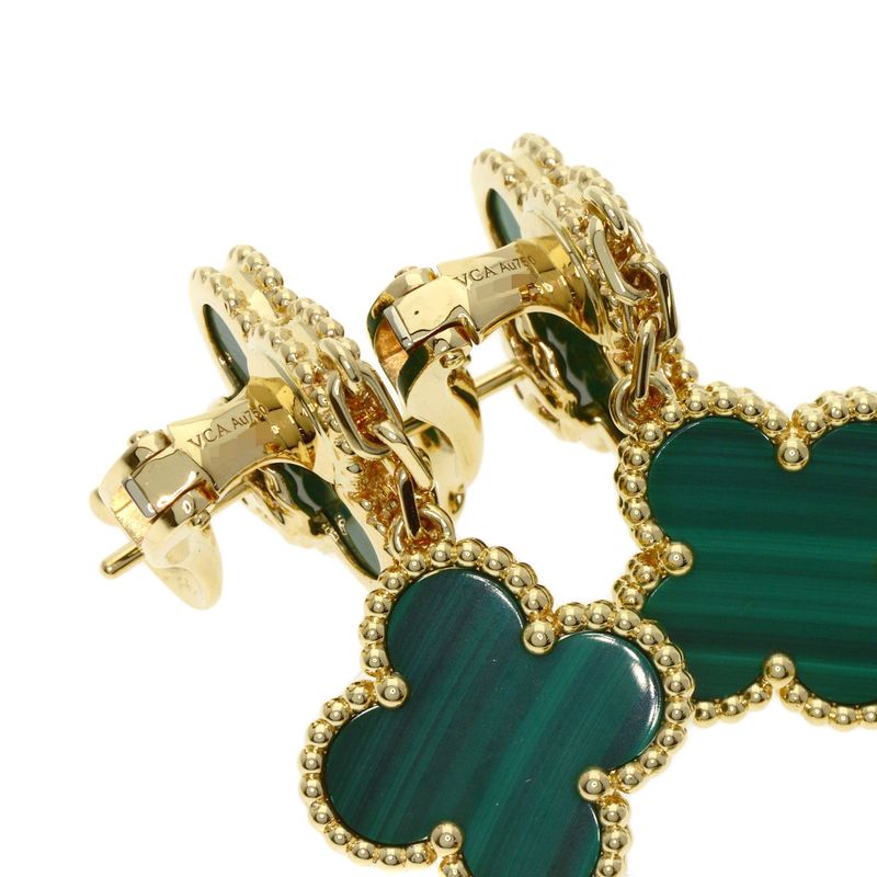 Van Cleef & Arpels Magic Alhambra 3 Motif Malachite Earrings 18K Yellow Gold