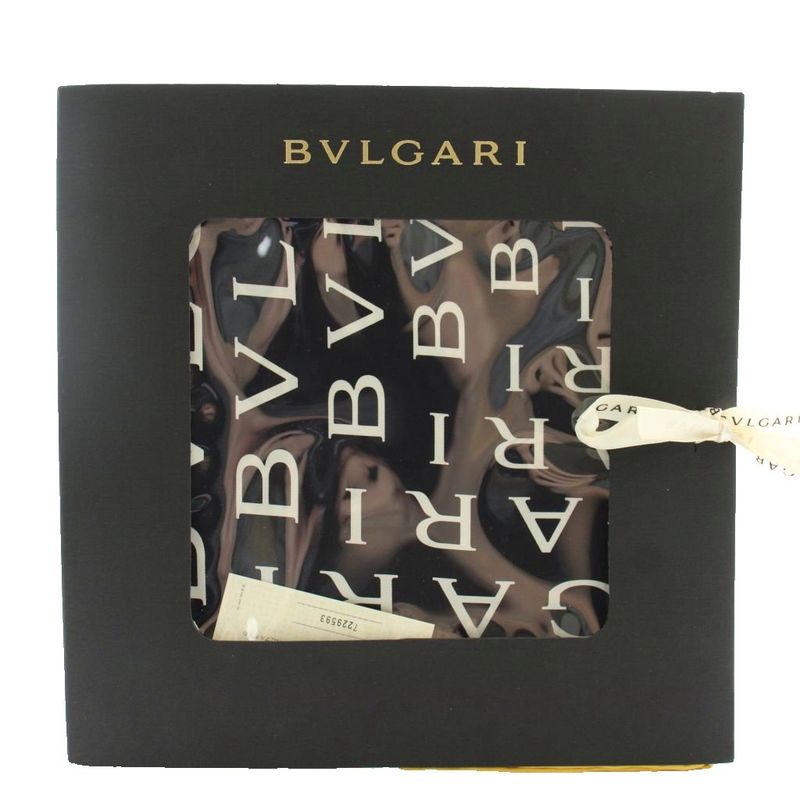 Bvlgari Scarf Large Silk Logo All Over Pattern Black White Yellow