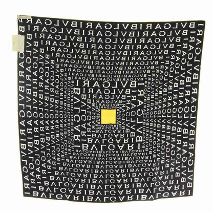 Bvlgari Scarf Large Silk Logo All Over Pattern Black White Yellow