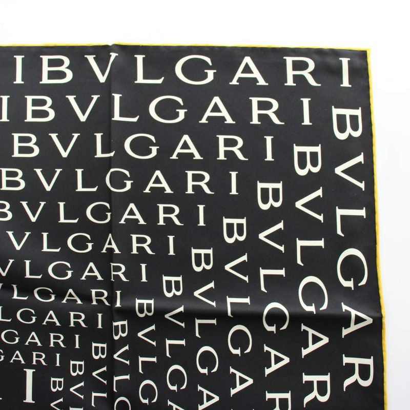 Bvlgari Scarf Large Silk Logo All Over Pattern Black White Yellow