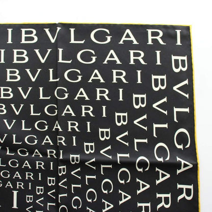 Bvlgari Scarf Large Silk Logo All Over Pattern Black White Yellow