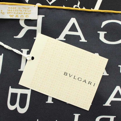 Bvlgari Scarf Large Silk Logo All Over Pattern Black White Yellow