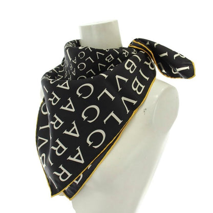 Bvlgari Scarf Large Silk Logo All Over Pattern Black White Yellow