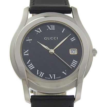 Gucci Class Stainless Steel Leather Quartz Analog Display Black Watch