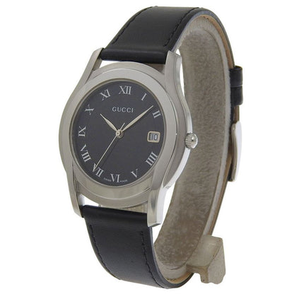 Gucci Class Stainless Steel Leather Quartz Analog Display Black Watch
