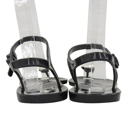 Chanel CC Logo Back Strap Rubber Thong Sandals Black 37