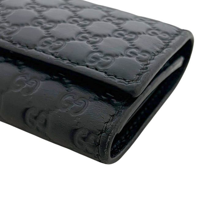 Gucci 6 Key Case Black Guccissima Line Leather Key Holder