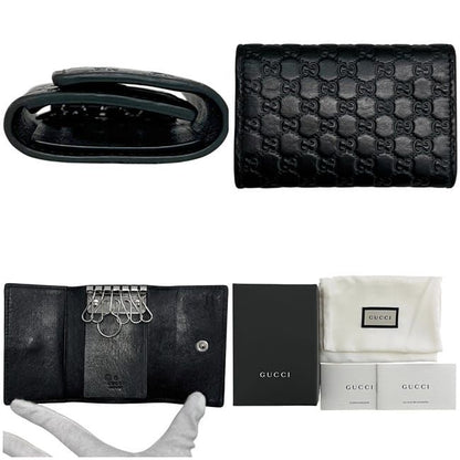 Gucci 6 Key Case Black Guccissima Line Leather Key Holder