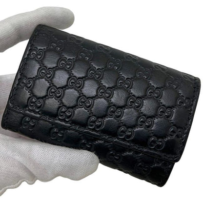 Gucci 6 Key Case Black Guccissima Line Leather Key Holder