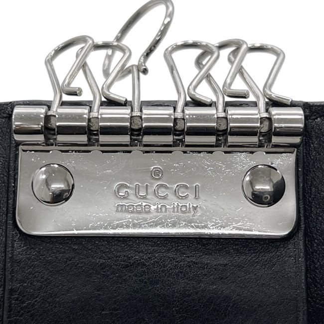 Gucci 6 Key Case Black Guccissima Line Leather Key Holder