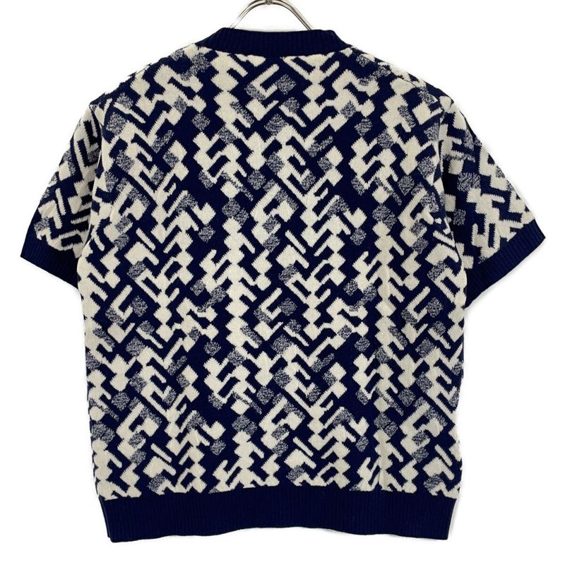 Prada Blue Wool Cashmere All Over Pattern Short Sleeve Knit 40