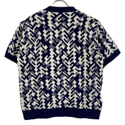 Prada Blue Wool Cashmere All Over Pattern Short Sleeve Knit 40