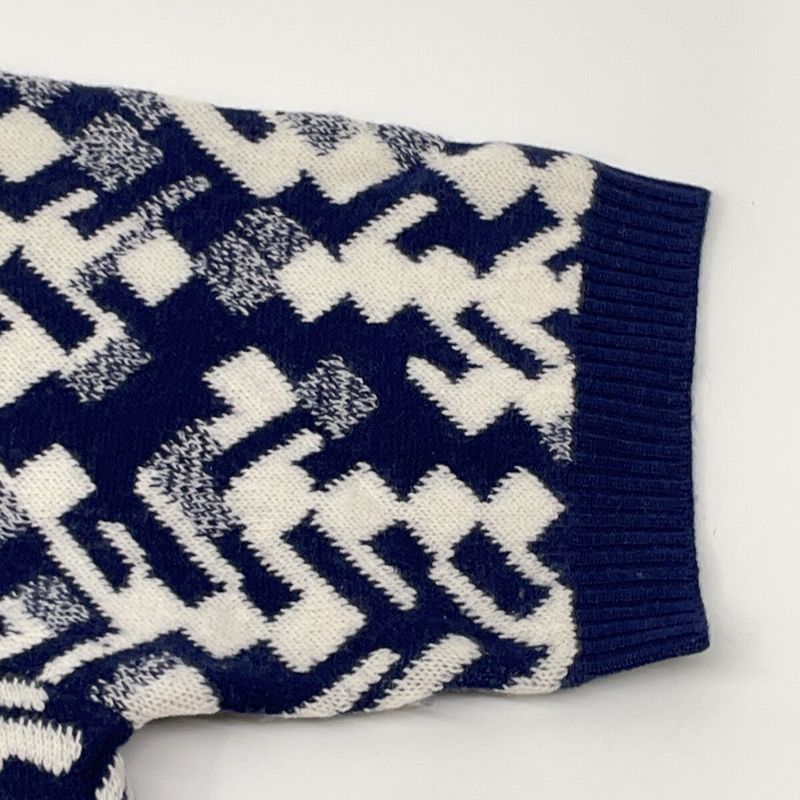 Prada Blue Wool Cashmere All Over Pattern Short Sleeve Knit 40