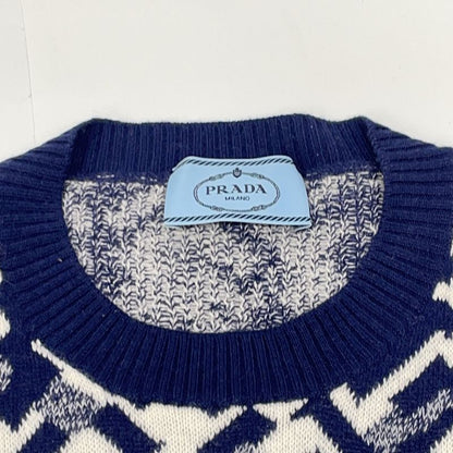 Prada Blue Wool Cashmere All Over Pattern Short Sleeve Knit 40