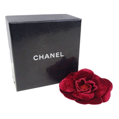 Chanel Brooch Camellia Velour Red Corsage
