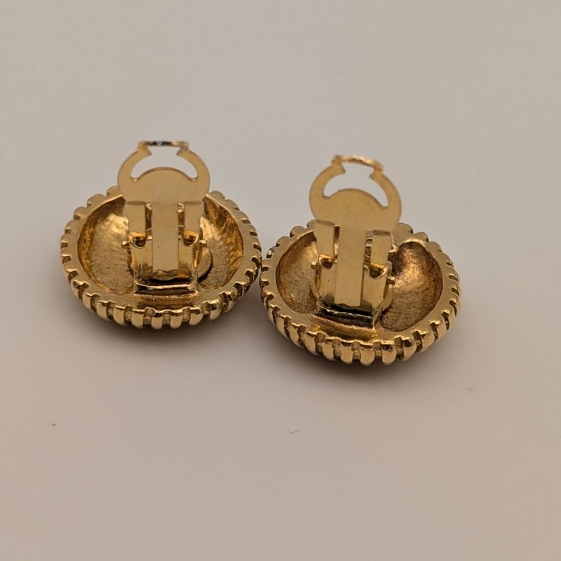 Chanel Earrings CC Logo Circle Gold First Era Vintage