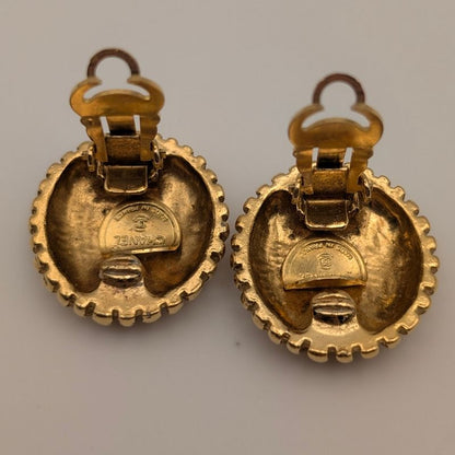 Chanel Earrings CC Logo Circle Gold First Era Vintage