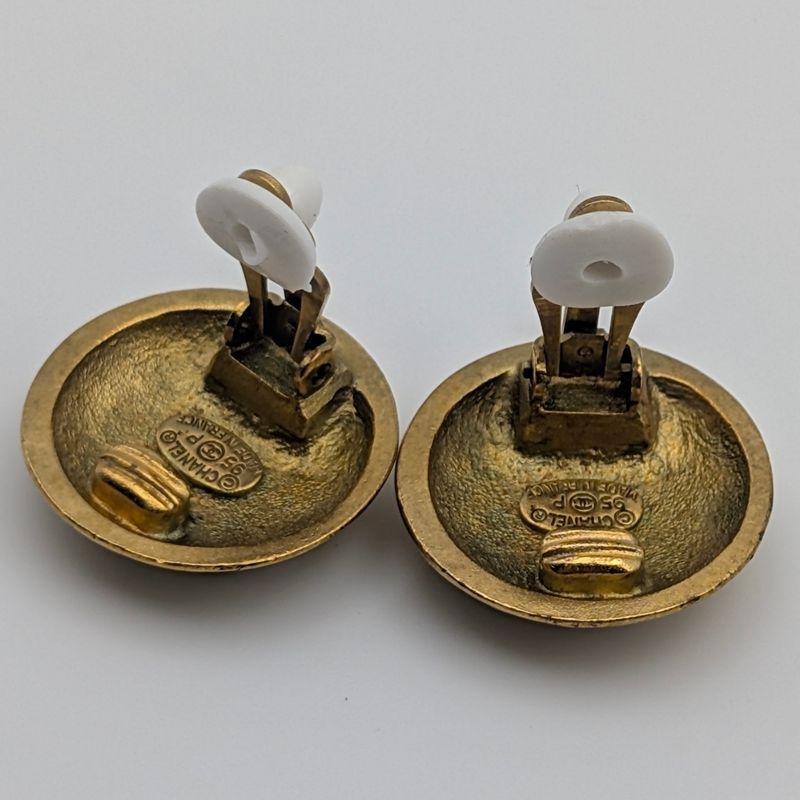 Chanel Earrings CC Logo Round Gold Vintage