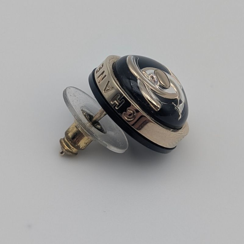 Chanel Earrings CC Logo Gold Black Round