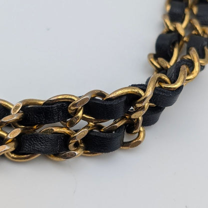 Chanel Leather Chain Belt CC Logo Round Gold Black