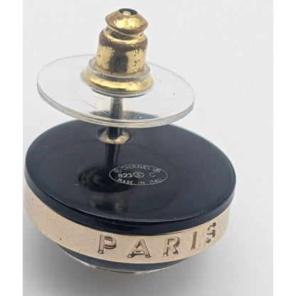Chanel Earrings CC Logo Gold Black Round