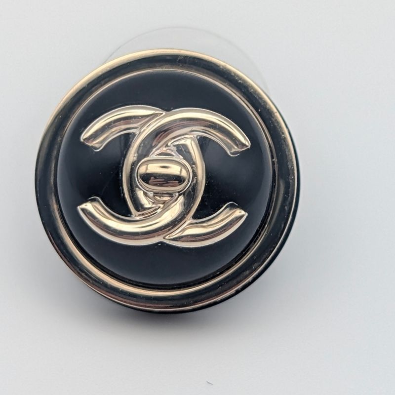 Chanel Earrings CC Logo Gold Black Round
