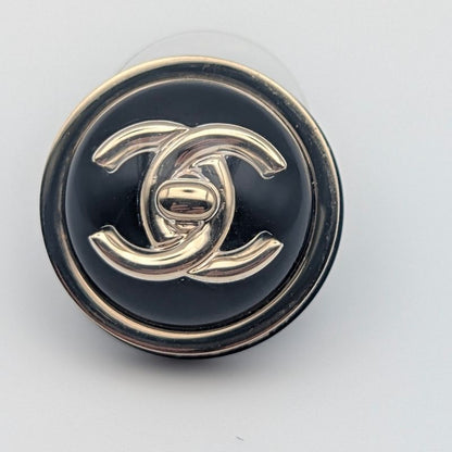 Chanel Earrings CC Logo Gold Black Round