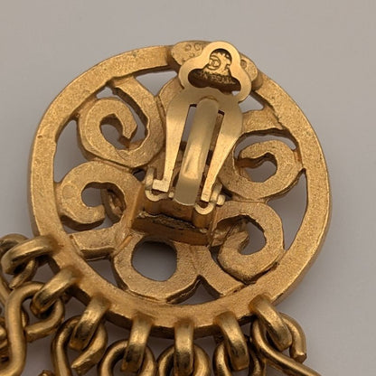 Chanel Earrings CC Logo Gold Fringe Swing Single Ear