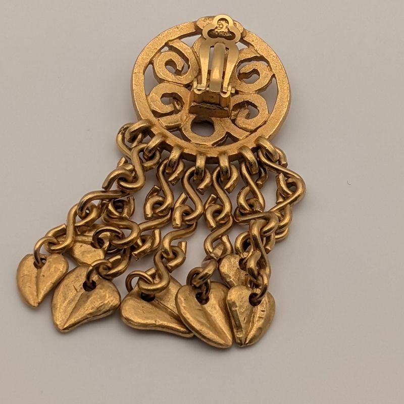Chanel Earrings CC Logo Gold Fringe Swing Single Ear