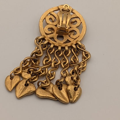 Chanel Earrings CC Logo Gold Fringe Swing Single Ear