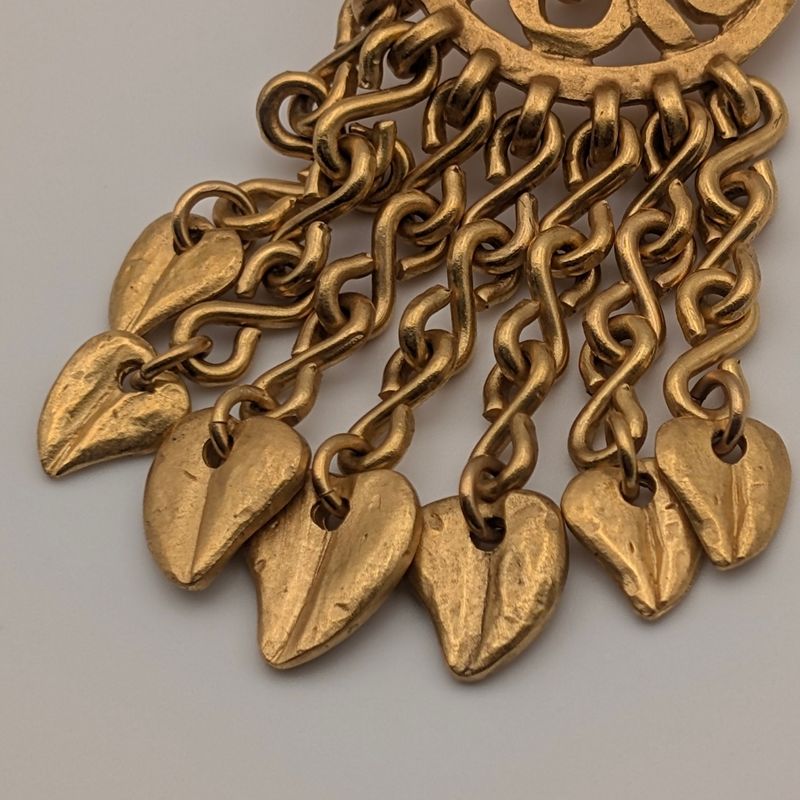 Chanel Earrings CC Logo Gold Fringe Swing Single Ear