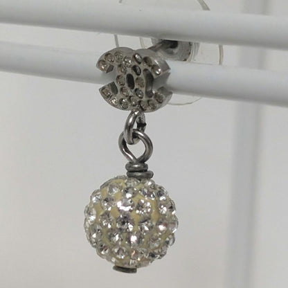 Chanel Earrings CC Logo Silver Mirror Ball Rhinestone
