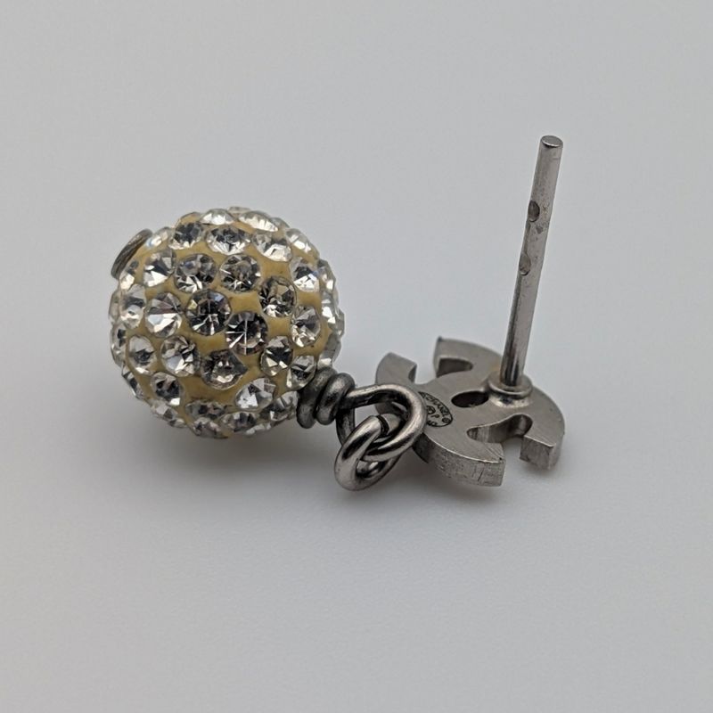 Chanel Earrings CC Logo Silver Mirror Ball Rhinestone