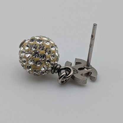 Chanel Earrings CC Logo Silver Mirror Ball Rhinestone