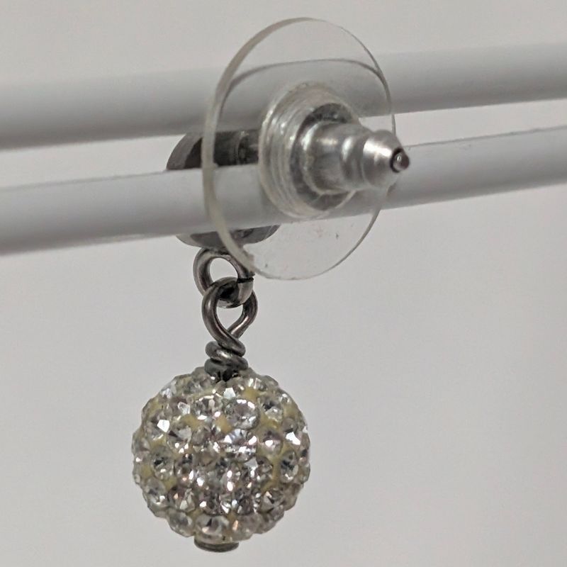 Chanel Earrings CC Logo Silver Mirror Ball Rhinestone