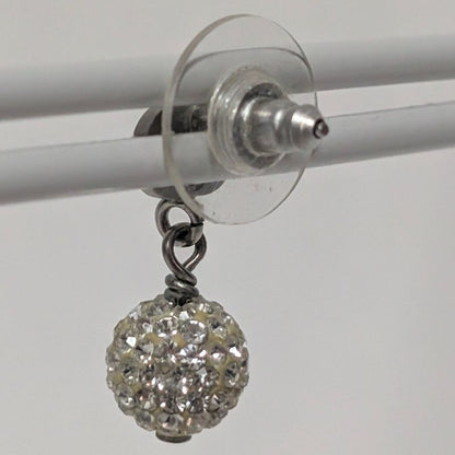 Chanel Earrings CC Logo Silver Mirror Ball Rhinestone