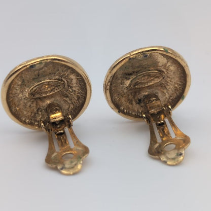 Chanel Earrings CC Logo Round Gold Vintage