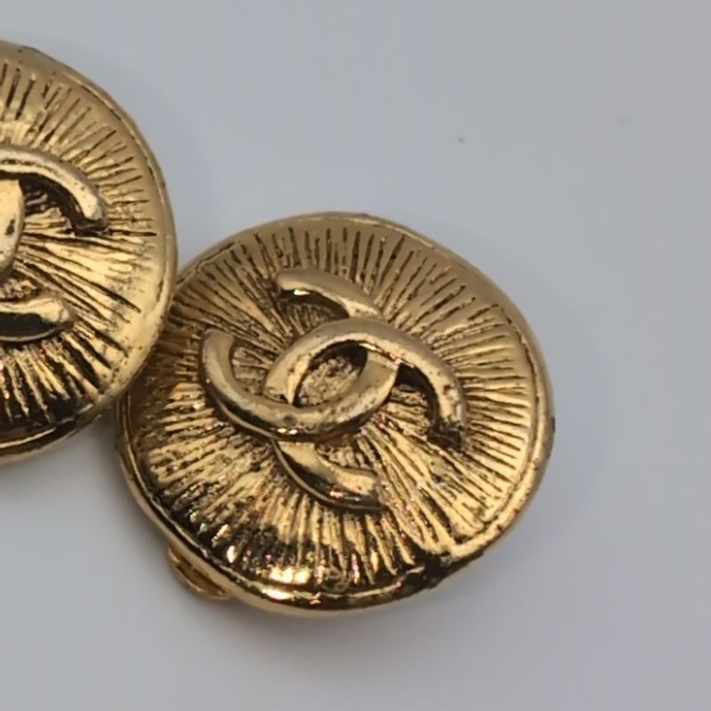 Chanel Earrings CC Logo Round Gold Vintage