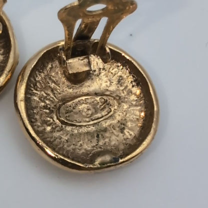 Chanel Earrings CC Logo Round Gold Vintage
